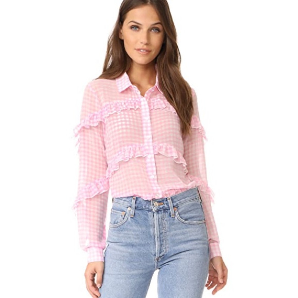 SHOPBOP Glamorous Pink Gingham Ruffle Blouse